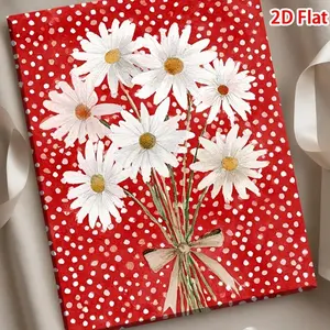 2D Flat, 1 Unique Canvas Painting, Solid Wood Frame, Seasonal Decoration White Daisies with a Brown Bow Against a Vibrant Red and White Polka Dot Background, Graphic Floral Art, Perfect for Kitchen, Children's Room, or Playful Space Wall Art Very	