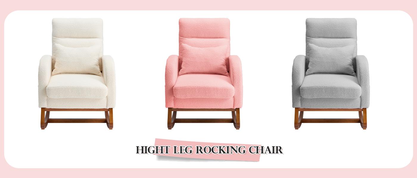 EROMMY Nursery Rocking Chair Teddy,Upholstered Glider Rocker with Side Pocket and Cushion,Modern Reading Chair with High Backrest and Rubber Wood Legs, Accent Armchair for Indoor Ergonomic Design Recliner Interior