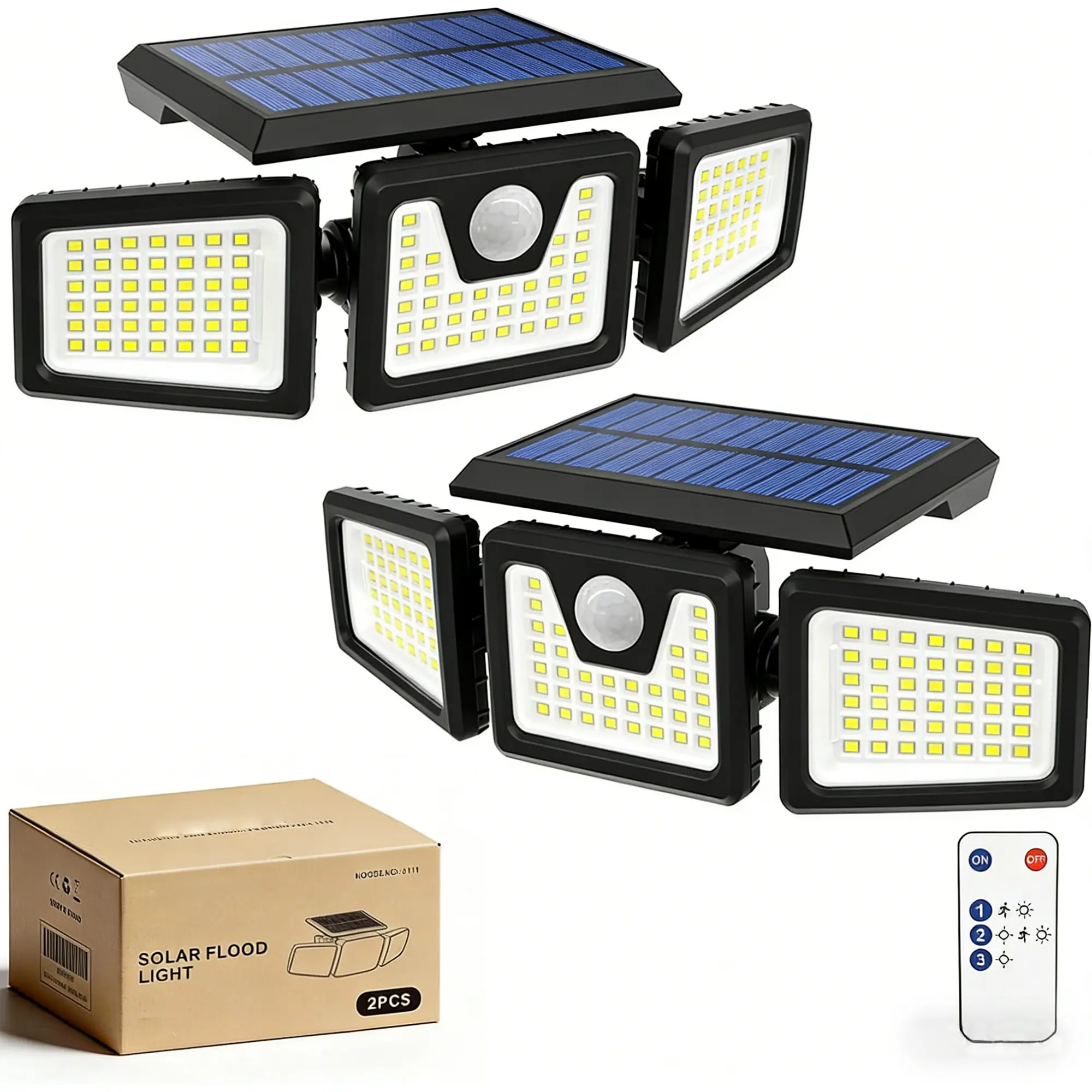 Solar Security Wall Lights 2-Pack, 3 Rotatable Heads, IP65 Weatherproof Outdoor Security Lights with PIR Sensor for Garage, Backyard