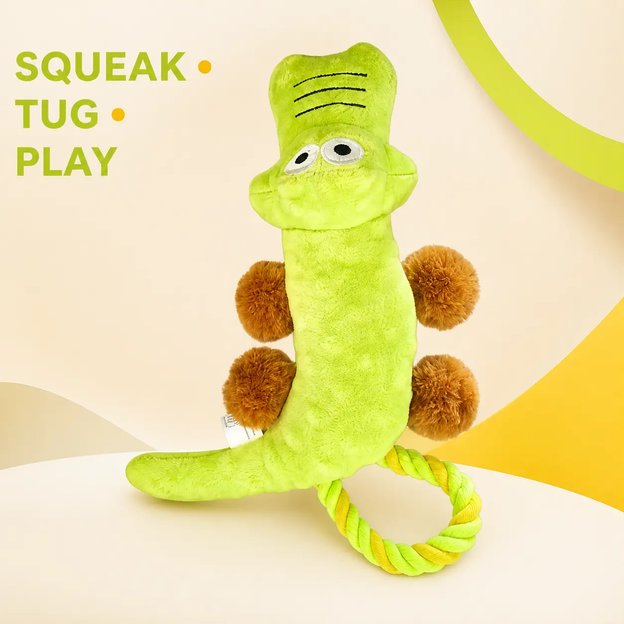 Squeaky Crocodile Dog Toy with Rope Loop, Soft Plush Stuffed Animal for Tug, Toss, Fetch & Interactive Play, Bright Green Puppy Companion Toy