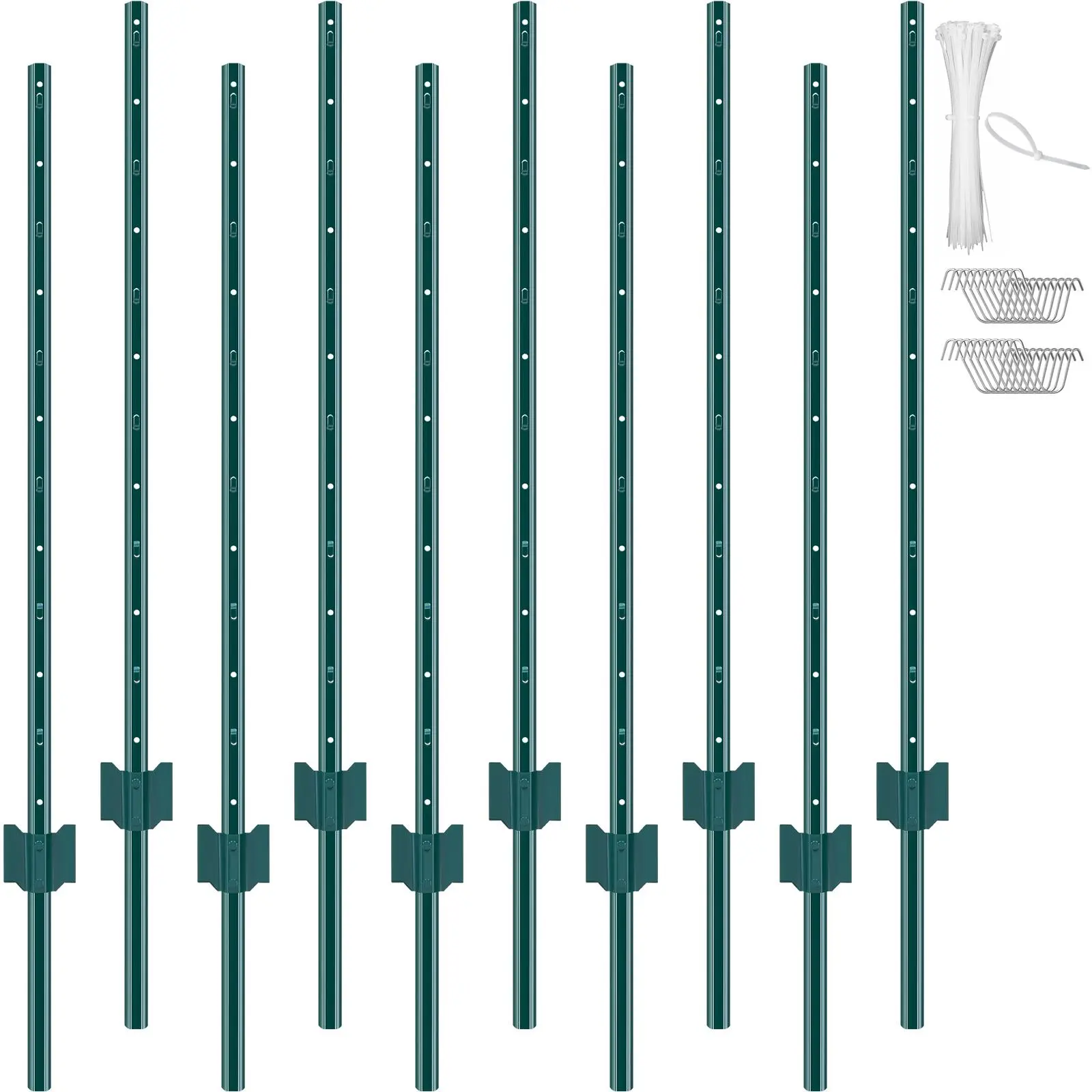 VEVOR 10-Pack 4ft U-Channel Fence Post Stakes, Heavy Duty Carbon Steel T-Post Shape with Expert Riveting, Corrosion Resistant, Bending Resistance, Clips for Commercial Garden Outdoor Wire Fencing Support, Durability