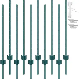 【Summervibes】VEVOR 4 Feet Fence Post,  , 10 Pack T-Post Heavy Duty Metal Fence Posts, Sturdy Steel Fence Stakes for Garden Yard, Lawn, Farms and Outdoor Wire Fencing, Green