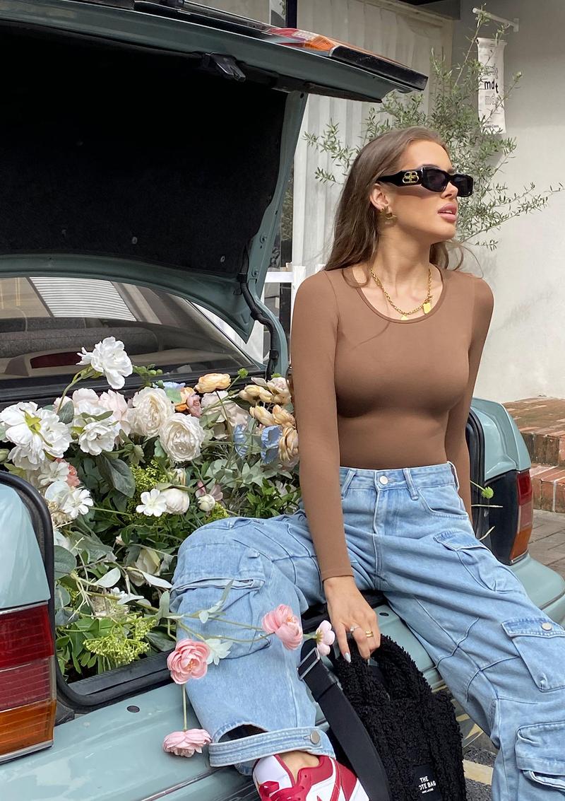 OQQ-Nine cents Women's 2 Piece Bodysuits Sexy Ribbed One Piece Long Sleeve Crew Neck Tops Bodysuits Soft Stretchy Womenswear Underwear