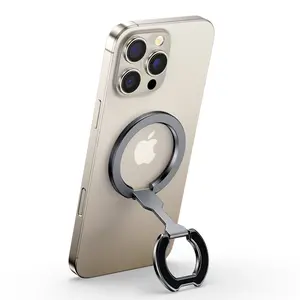 Minimalist Dual-Sided Magnetic Phone Ring Holder for iPhone 12-17 Series Sleek Aluminium Design Adjustable Portable Multi-Scene Use One-Hand Operation Compatible with Mag Car Mounts - Cellphone