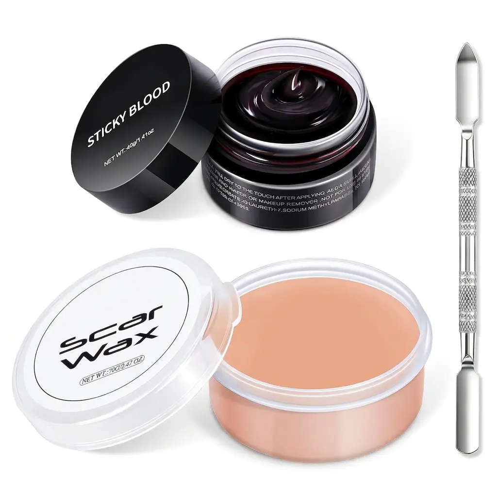 Special Effects SFX Makeup Kit,Scar Wax & Fake Blood Gel & Spatula | Create Realistic Scars, Cuts, Burns & Wounds for for Halloween Cosplay Zombie Make Up, Non-toxic, Large Capacity