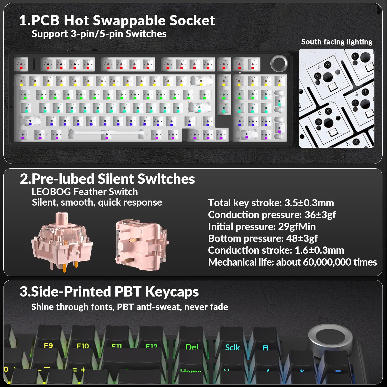 [Silent Switches]AULA F99 Pro Tri-Mode Mechanical Wireless Keyboard with Knob, BT5.0/USB-C/2.4GHz,Hot Swappable,Pre-lubed Switches,Gasket Structure,RGB Backlit Computer Gaming Keyboard (Black) Creamykeyboard Office PC Accessories TikTokShopfalldealsforyou