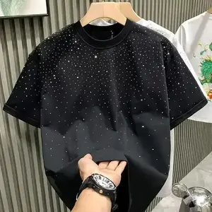SummerMenClothingSummerRhinestoneRivetT-shirtRoundNeckCasualT-shirtKoreanVersionMen'sShortSleevesTeeGift