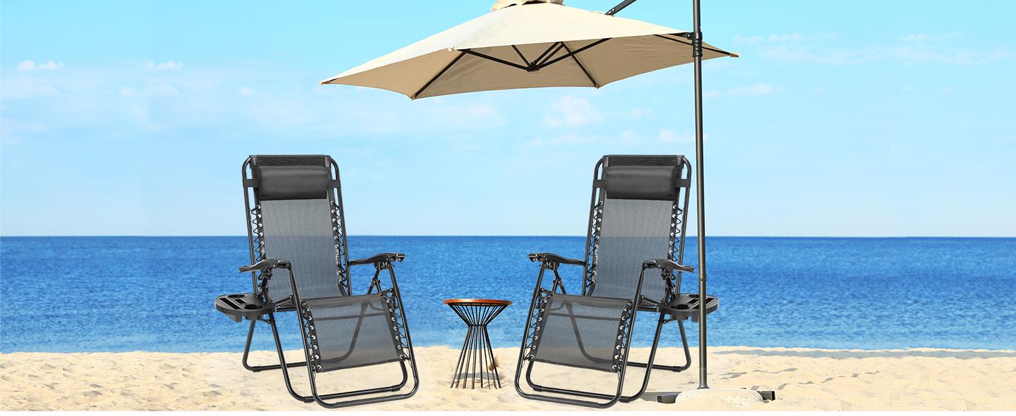 Outdoor Zero Gravity Chairs, Set of 2 Portable Recliner Beach Camping Patio Outdoor Folding Lounge Chair with Cup Holder Trays and Adjustable Pillow Outdoor Zero Gravity Chairs, Set of 2 Portable Recliner Beach Camping Patio Outdoor Folding Lounge Chair with Cup Holder Trays and Adjustable Pillow