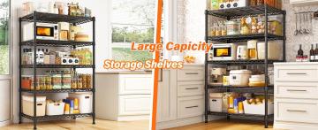 【Garage Corner Shelves】Raybee 6-Tier 75''H Storage Shelves,Adjustable Wire Grid Metal Storage Shelving Units,Versatile Utility Rack for Laundry,Pantry,garage,Kitchen,Bathroom,Conservatory Garden Plant Organiser,35‘’D*18''W*75‘’H,Black