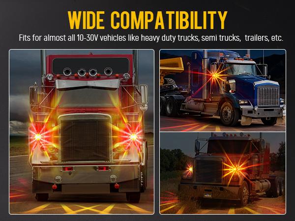 Partsam Glass Watermelon Light Dual Revolution Double-Face Amber Red LED Turn Signal Marker Tail Light, Zinc Alloy Housing Clear Lens Post Mount for Peterbilt Freightliner Semi Truck Trailer, 10-30V