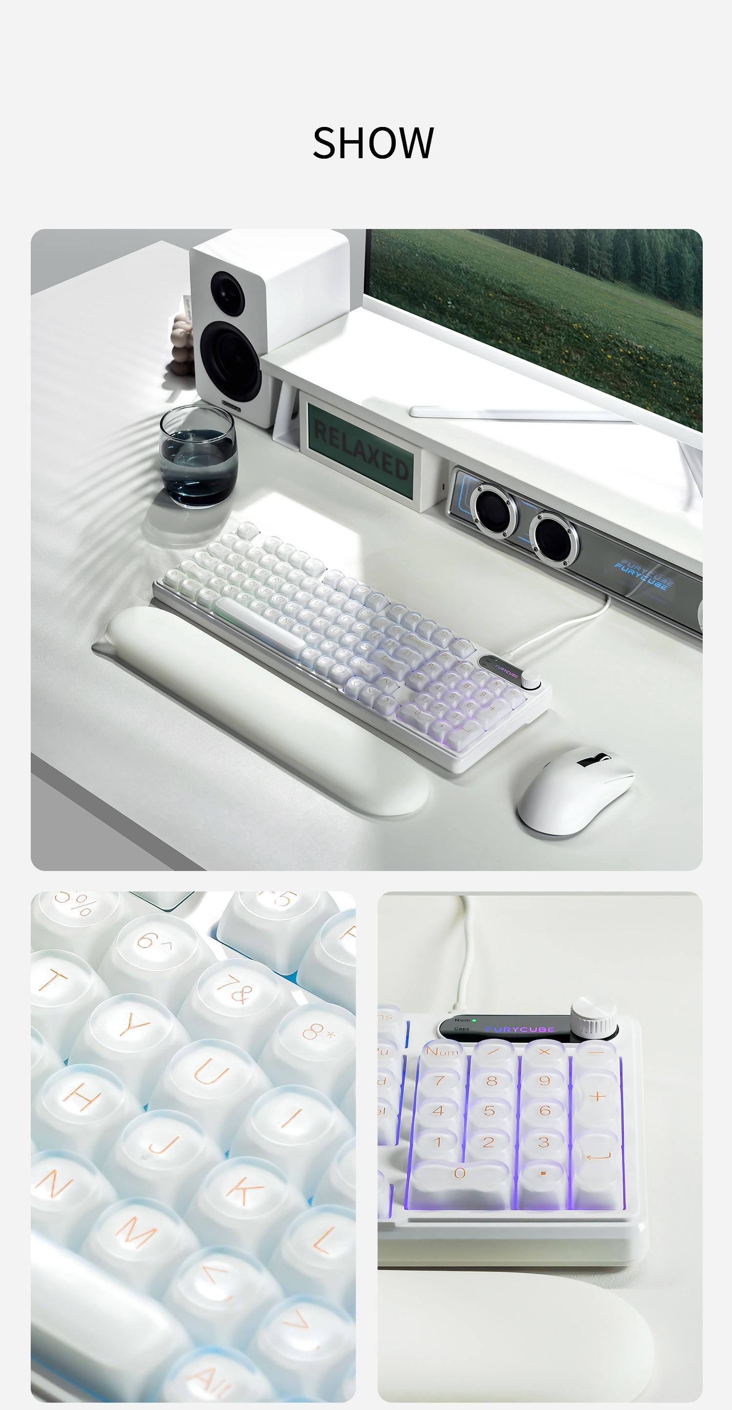 FURYCUBE IP98 Foundation Keyboard 98keys Wired Wireless Keyboard with Number Pad Silent Media Knob Custom RGB Backlit Ergonomic for PC MAC PS4 Xbox ONE Membrane keyboard Office Giftguide Silent