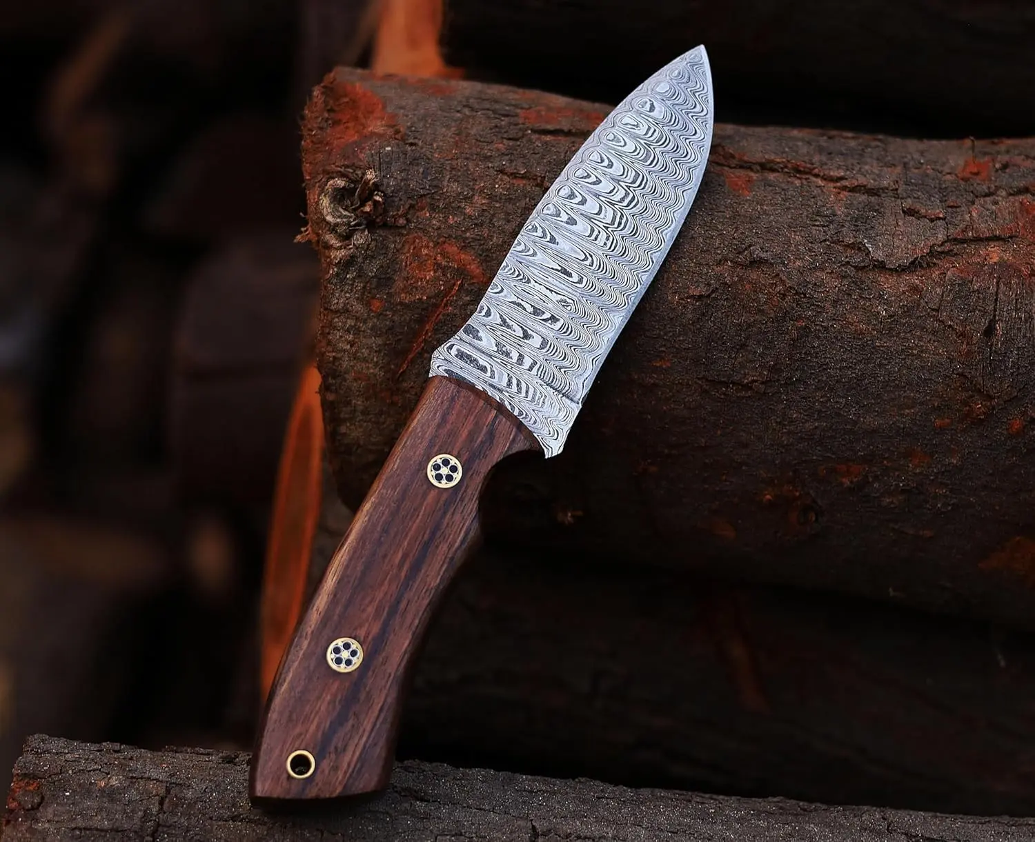 Custom Handmade Fixed Blade Hunting Knife with of Rose Wood Handle Damascus Hunting Knife Hand Forged Full tang Knives For Hunting, Outdoor Camping, Hiking, Fishing, Bushcraft Knives