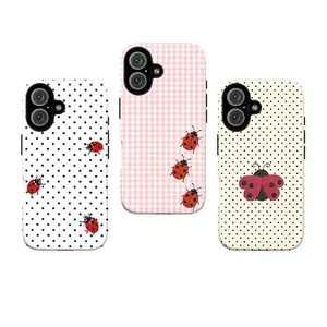 Polka Dot & Gingham Ladybug Phone Case,Cute Insect Print Dual-Layer design durable phone Cover,for iPhone 17 16 15 14 13 12 11 ,Shockproof Protective hard Cover,perfect gift
