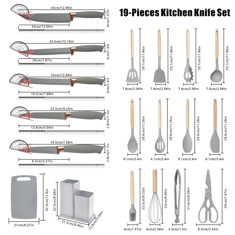 Black friday sales 2025 pots pans set 19 Piece Kitchen SetCutleryCooking Utensils, HeatResistant Silicone Cutlery 6Piece Sharp Knife Set2 Piece Cutlery Cutting BoardWoodCookware Rectangular Round Stove WoodenPlasticWhite Kitchenware