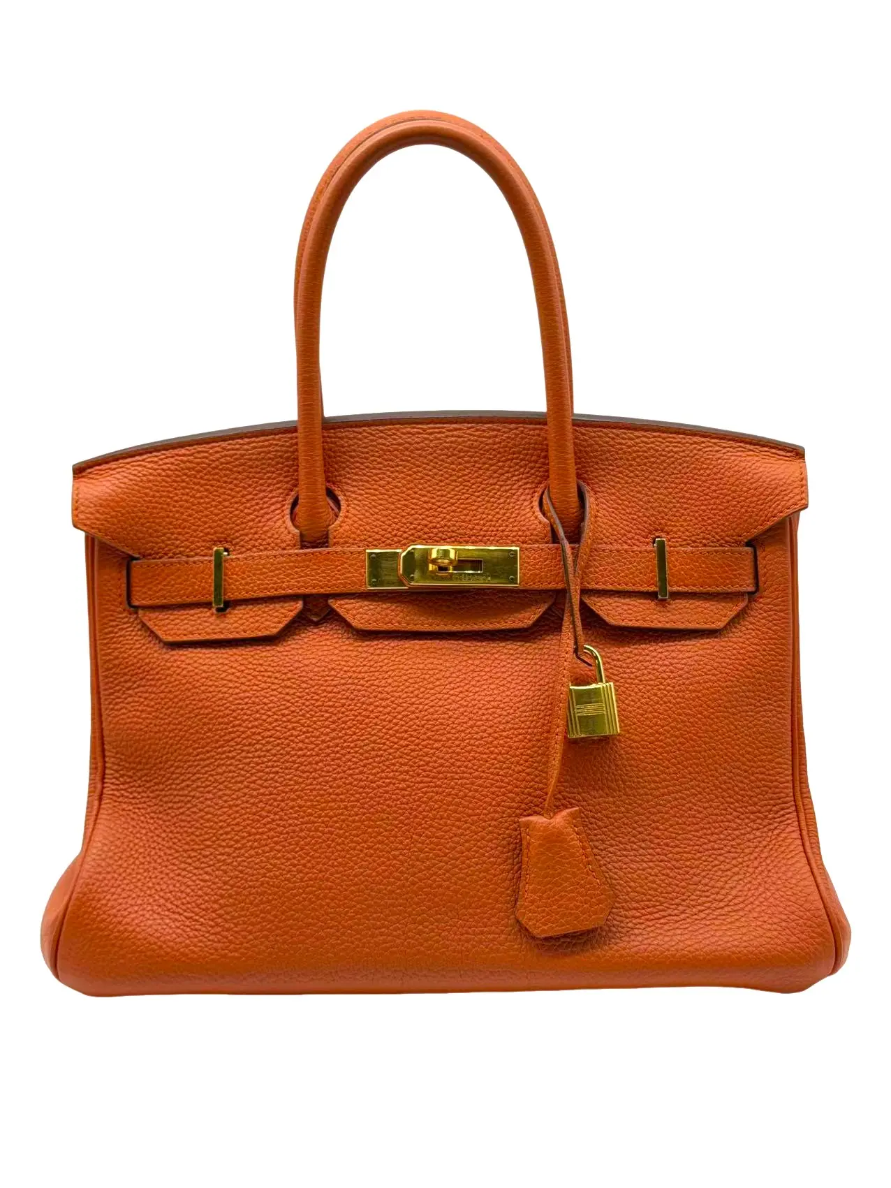 Pre-owned HERMÈS leather Tote Bags Hermes Birkin 30 Togo Handbag with Gold Hardware Orange (Square R)