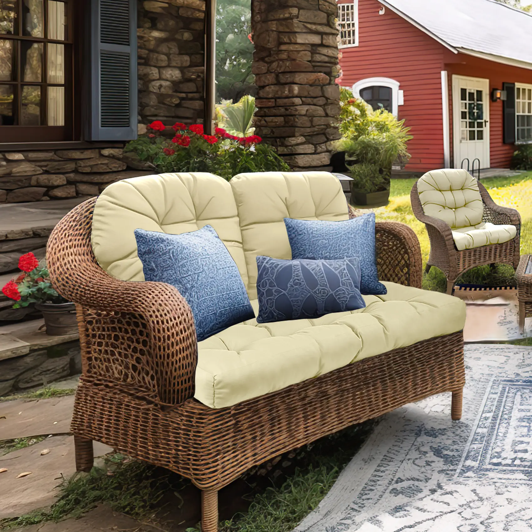 3-Piece Memory Foam Bench Cushions, Nylon Non-Slip Waterproof Weather Resistant Classic Wrinkle Resistant Rainready Splash-Proof Soft Pad for Outdoor Garden Bench, Indoor Natural Rattan Sofa