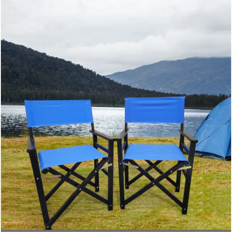 Folding Chair Wooden Director Chair Canvas Folding Chair Folding Chair 2pcs/set populus + Canvas (Color : Blue) On-Site   RR