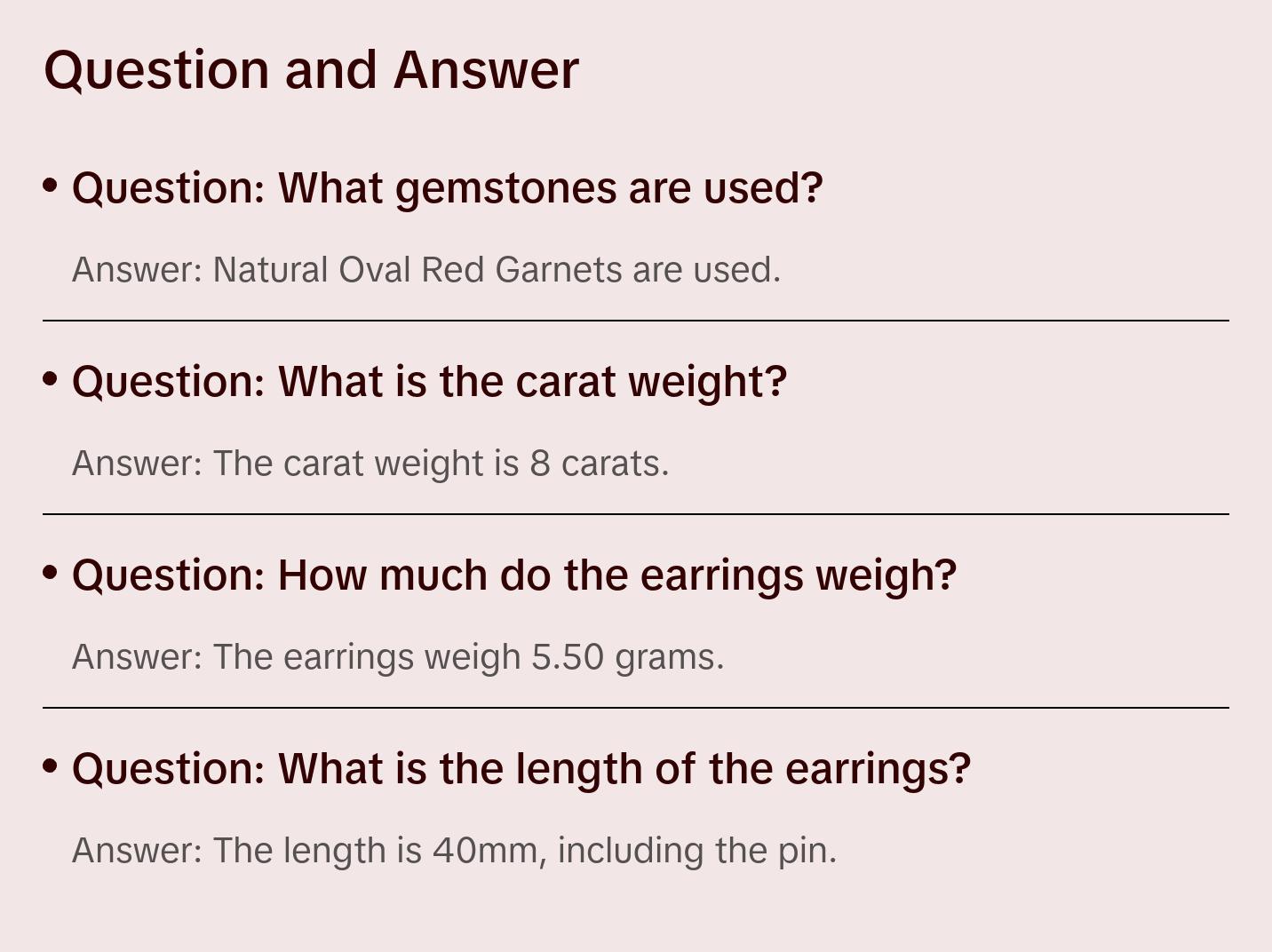 8ct Natural Oval Red Garnet Pin Dangle Earrings