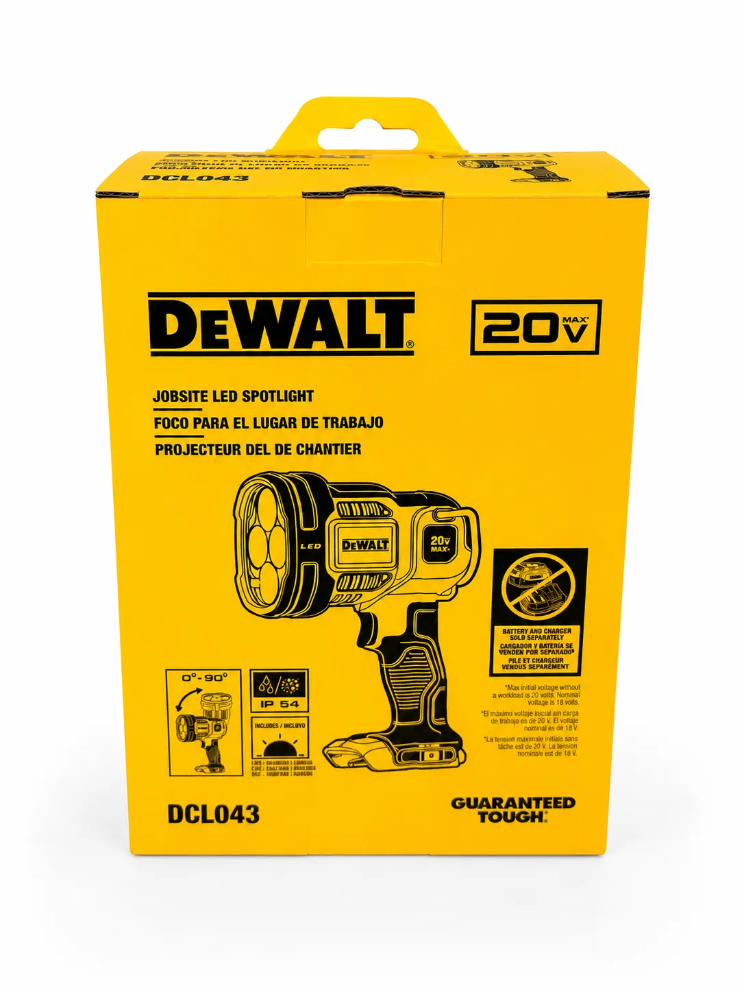 DEWALT DCL043 20V MAX Cordless Jobsite LED Powerful Handheld Flashlight - Tool Only, Rechargeable Emergency Worklight, Strong Light Torch with Super Bright Light for Camping & Hiking