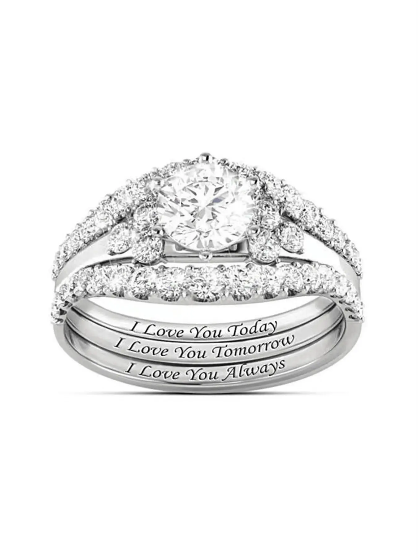 3 PC/Set Gorgeous Cz Bling Cubic Zirconia Beautiful Rings For Women Engagement Ring Set Wedding Rings For Valentine's Day Gift Wedding Anniversary Party Jewelry