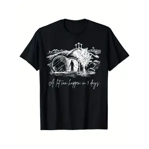 A Lot Can Happen In 3 Days" Christian-Themed Cotton T-Shirt -, 100% Soft Knit Fabric, Casual Fit for Men & Women, Perfect for Good Friday, Easter, Thanksgiving, Christmas Gifts