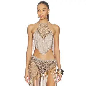 My Beachy Side Aria Hand Crochet Halter Top in Bronze