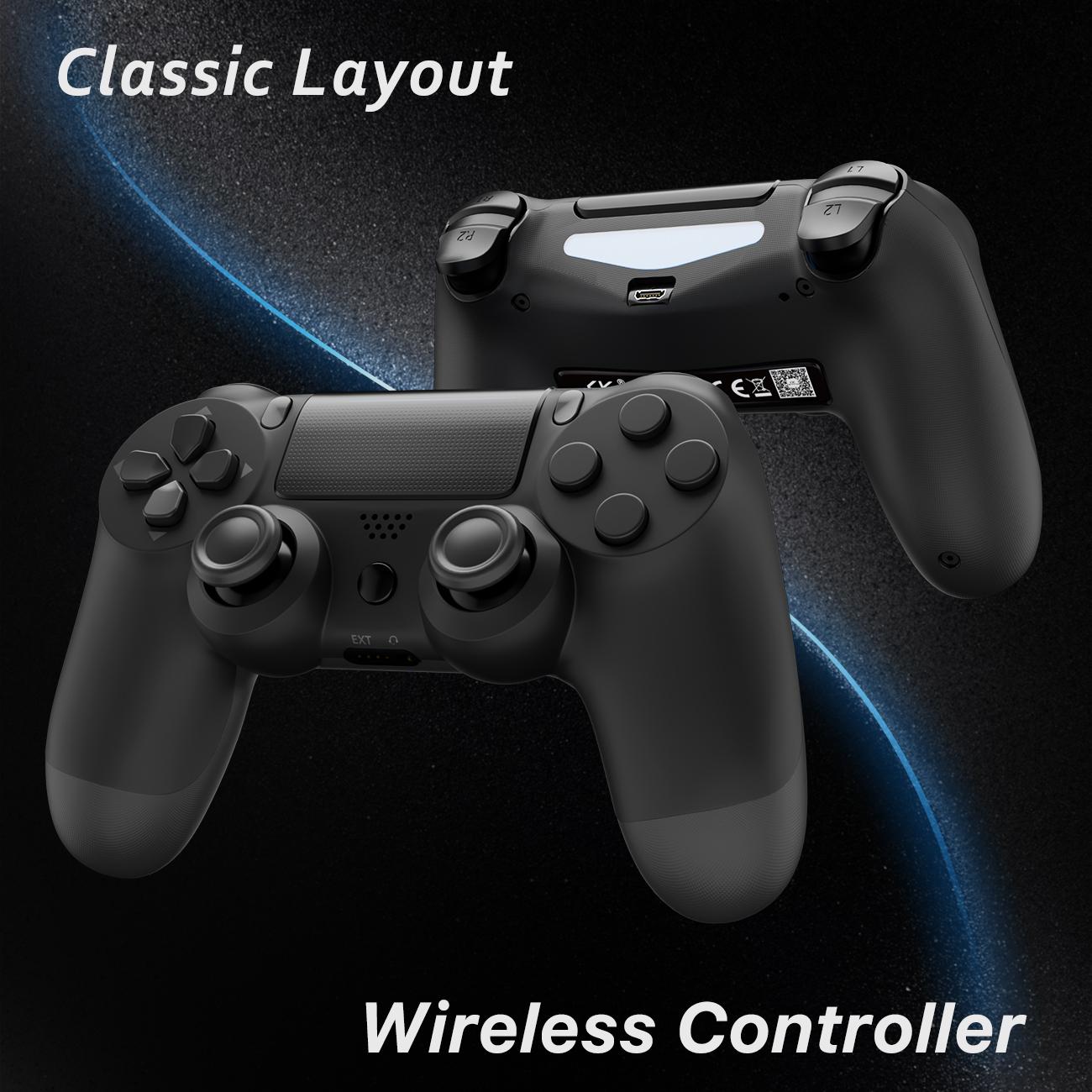 2 Pack Wireless Game Controller for PS4/PC/Android/iOS, With Double Vibration, Six Axis Gyro, Classic layout, Touch Pad, Speaker, PS4 accessories