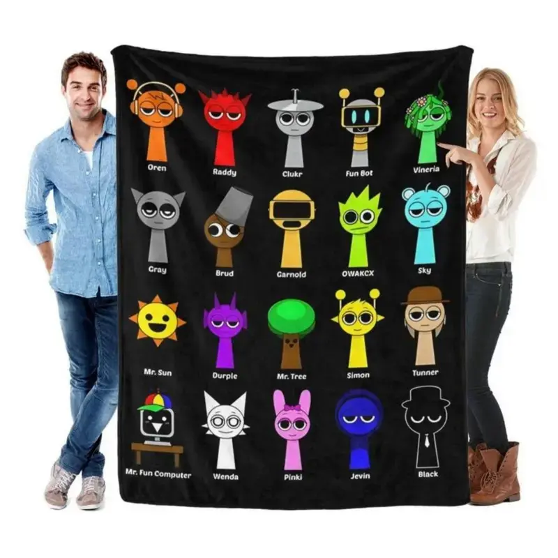 Soft Funny Throw Blanket Incredibox Sprunki Printed Flannel Blanket Travel Comfort Office Bed Camping Multifunctional Flannel Blanket Gift Air Conditioning Summer Bedroom Dorm Room Couch Sofa Fleece Gamer Music Fan Birthday Christmas Decor
