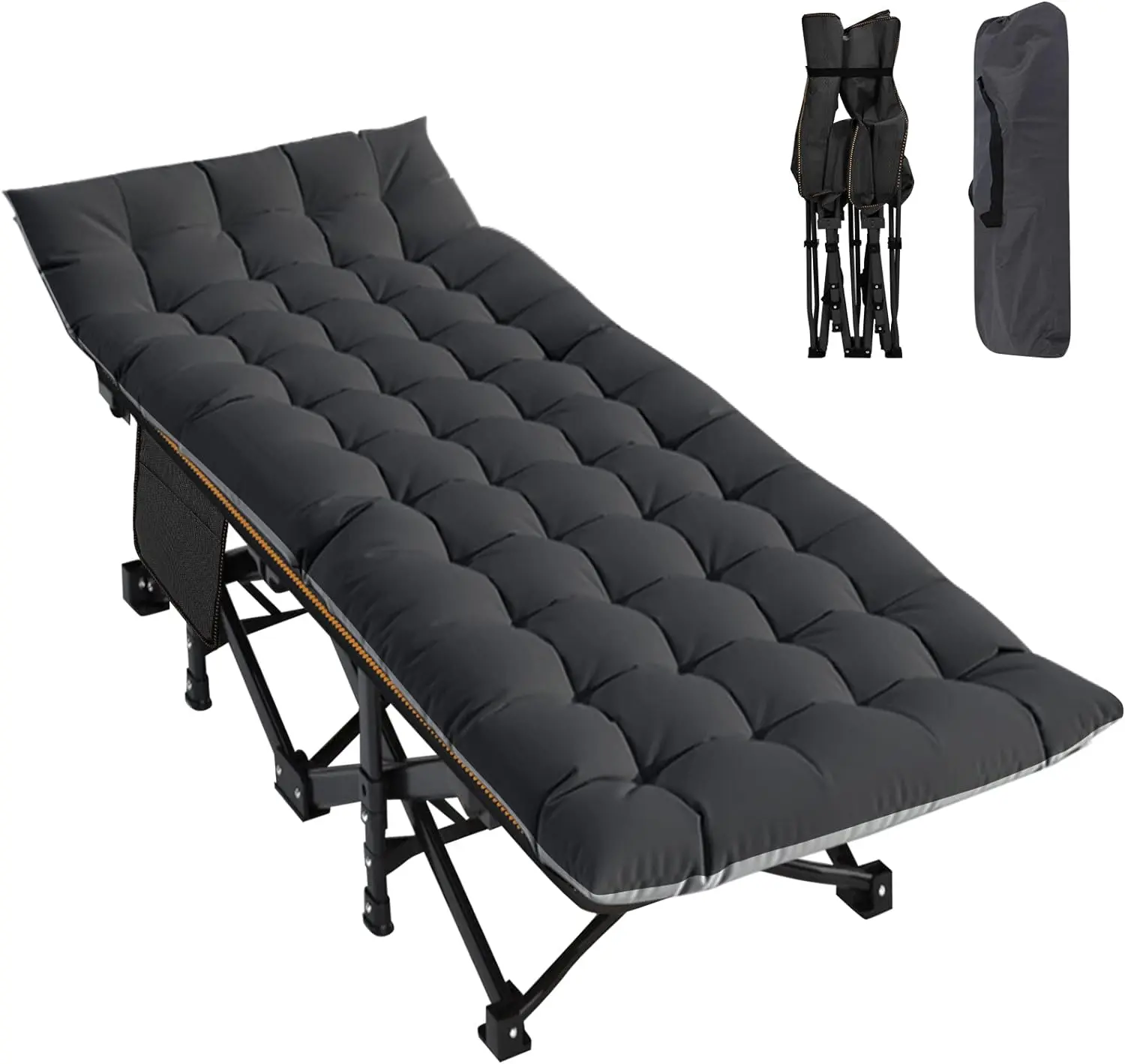 DoCred XXL Folding Camping Cot with Mattress, Bed frame & Carry Bag - Heavy Duty Portable Bed for Outdoor & Indoor Use, Guest Bed, Travel, Picnic, Office nap, Hiking, Fishing, dorm essentials, campingessentials, campinggear