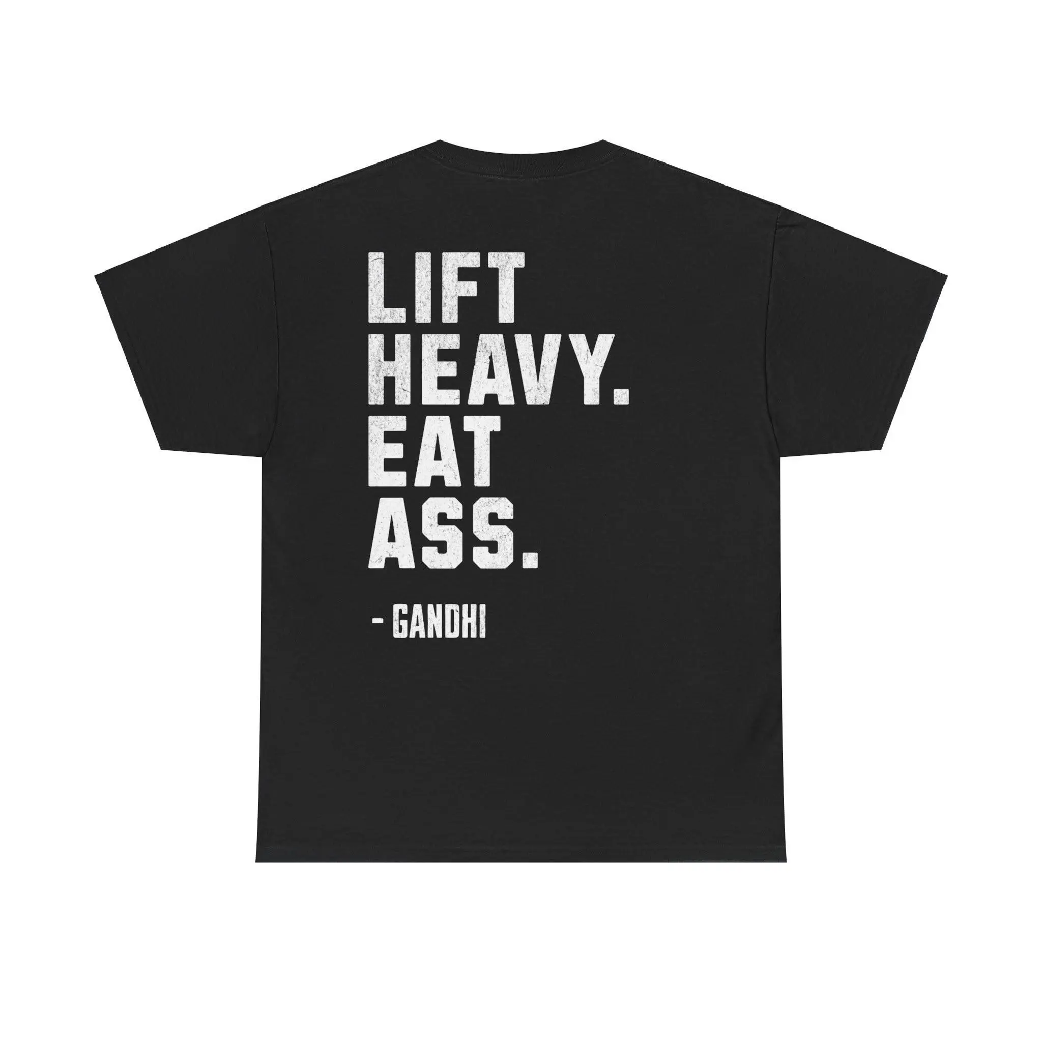Men's T-Shirt | Funny 'Lift Heavy Eat Ass' Gym Pump Cover - Casual Cotton Menswear with Seamless Underarms & Back Print, Smooth, Soft, Shortsleeve, Round Neck, Crew Neck, Fabric, Foldable, Loose Fit, Digital Print, Lightweight, Gym Ootd, Sporty Chic