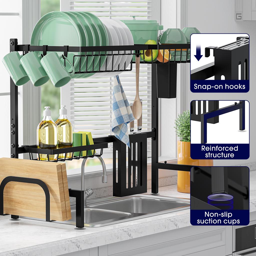 Dish Drying Rack for Kitchen Counter Large Capacity Sink Organizer with Cutlery Holder Easy Clean, Modern Home Essential