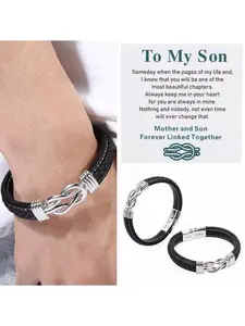 Gifts for Men Boys- Black Braided Leather Infinity Knot Bracelets for Son Grandson Nephew Brother Dad Husband, Jewelry Gifts for Christmas Birthday Graduation Anniversary