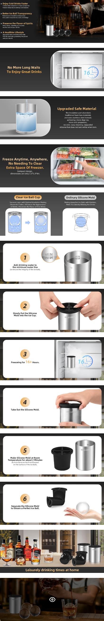 Perfect Ice, Every Time!Crystal Sphere Molds for Drinks, Cocktails&Whiskey Kitchen Silicone Utensils Stainless-  #IcePerfection #ChillVibes Silicone Steel Kitchenware Round