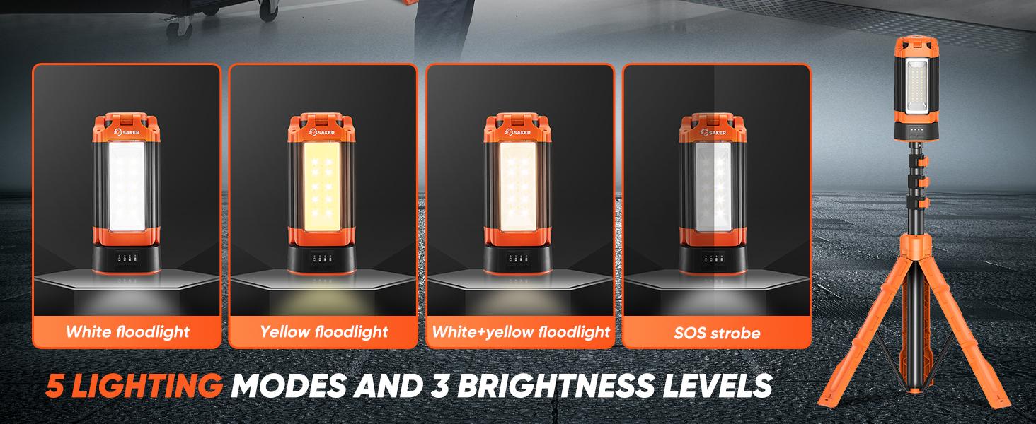 SAKER Portable Camping Light with Stand, Rechargeable Work Light, Dimmable Emergency Flashlight for Garage, Outdoor Work, Power Outage, Fishing LD10 Orange