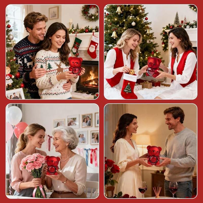 【Necklace Included】Cute Teddy Bear with Preserved Rose -A Real Rose Flowerin Bear with Elegant Gift Box -Romantic Gift for Her in Mother's Day, Weddings, Anniversaries, and Bridal Showers,Christmas and Valentine's Day gifts