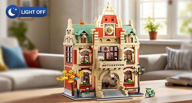 University Club House Building Set with Light,1629PCS City Campus Architecture Model with Painting Drama Baking Music Club, Home Decor Construction Building Block Gift for Adults Boys Girls 12+