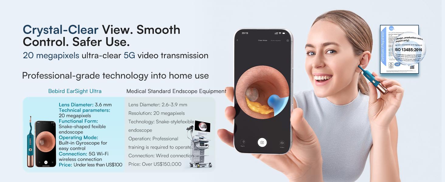 【Theatrical-Grade】Bebird Earsight Ultra Ear Wax Removal Tool , Ear Cleaner with Flexible Ear Camera Otoscope, Painless Visual Ear Pick Tweezers, Visual Scope Earwax Cleaning Dropper, Ear Cleaning Kit for Family