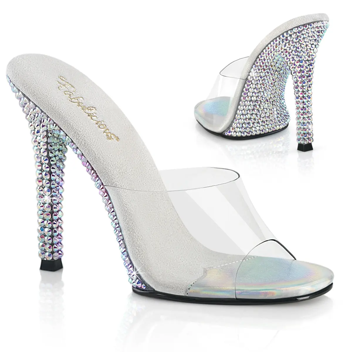Women's Comfortable Platform Elegant Footwear - Slip-On Shoe Heels, Clear/Silver AB RS (Gala-01DML)
