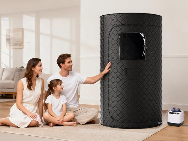 Syvio Portable Sauna Box for Relaxation, Detoxification, Steam Sauna Tent for Home with 3.0L Steamer, Folding Chair, Remote Control, Doormat, 9 Levels, 3.6' x 3.6' x 5.9', Circular