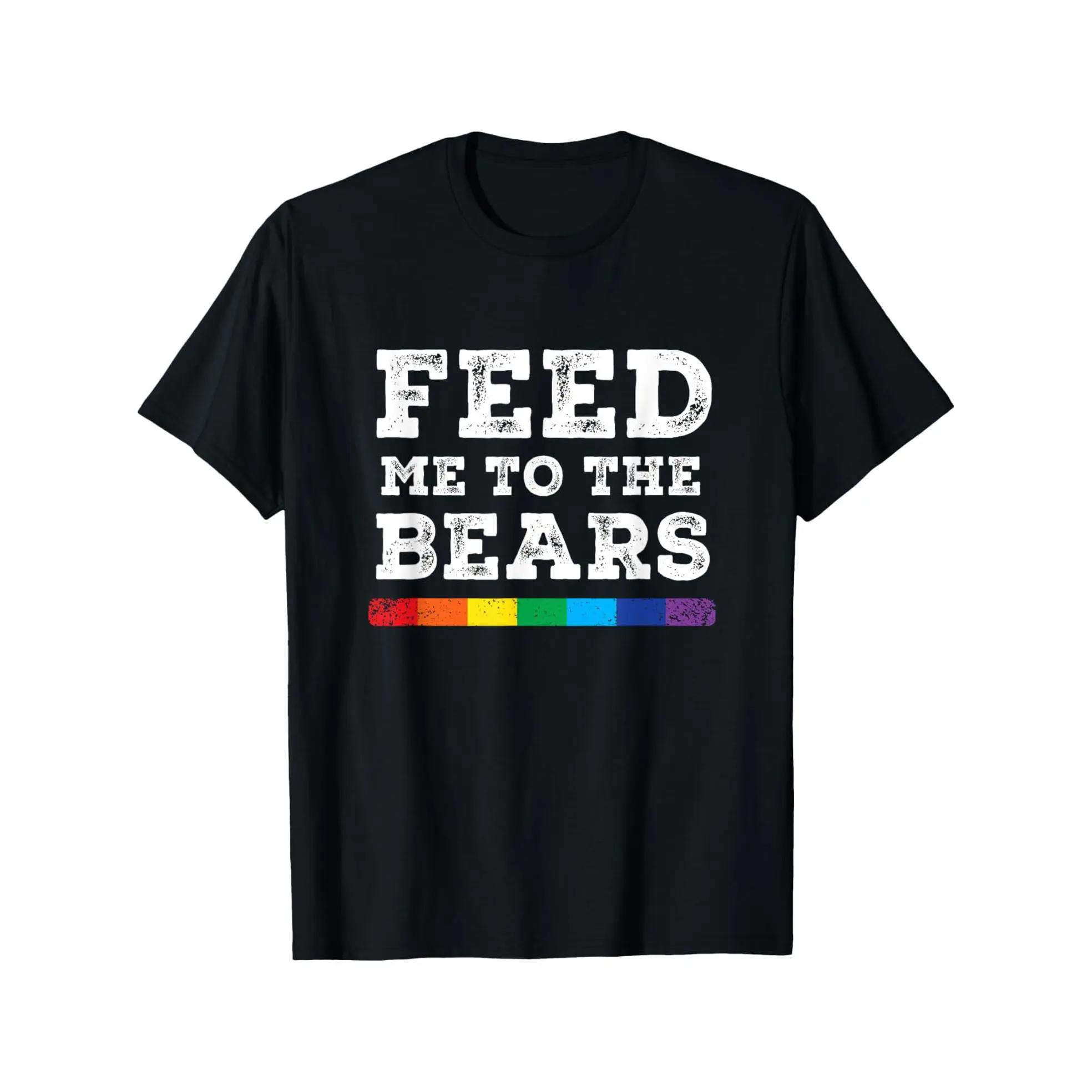 Men's Feed Me To The Bears Funny Cartoon Graphic Tee Casual Comfortable Cotton Short Sleeve Shirt Made in USA ，Vintage T-Shirts ，Round Neck