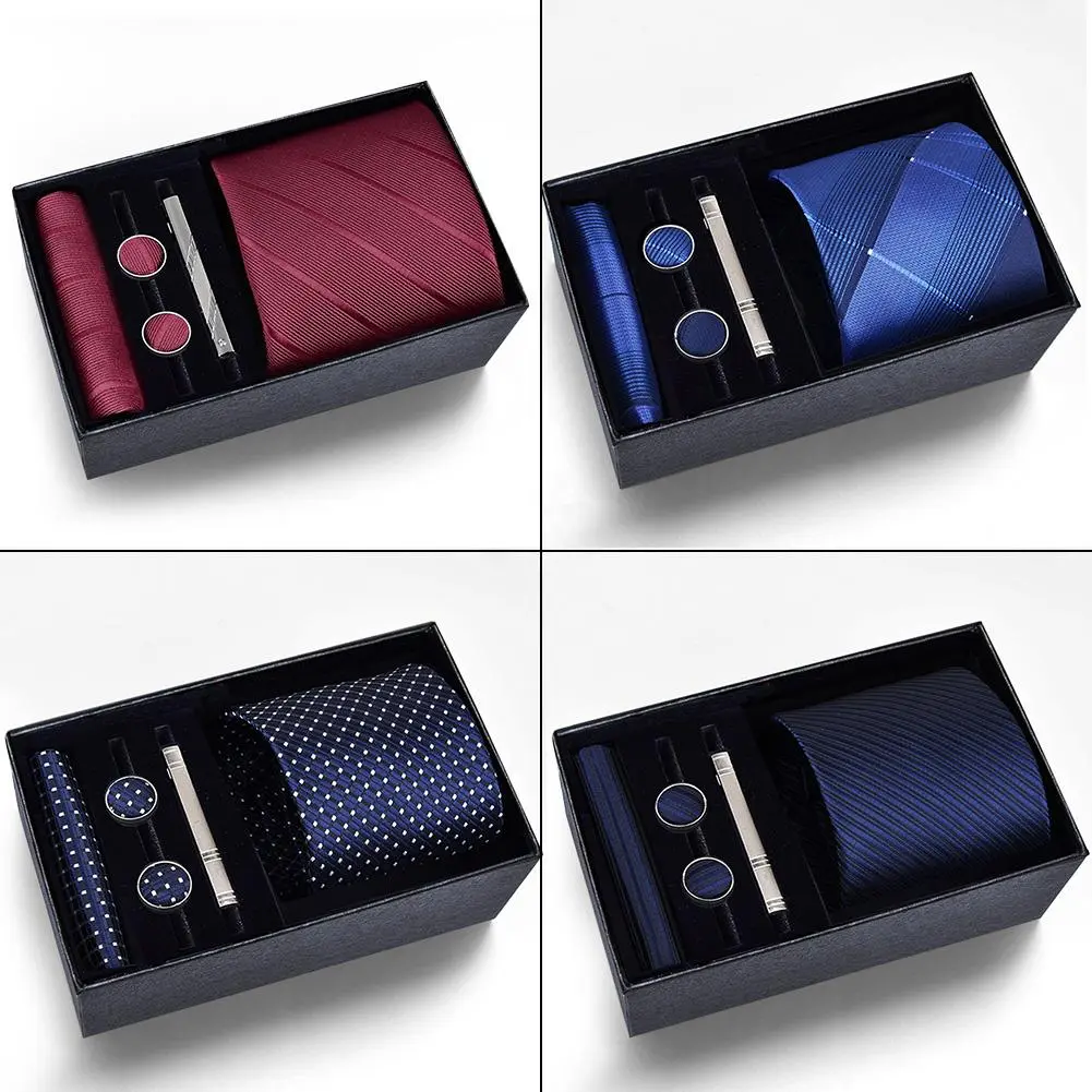 5 Packs Men’s Necktie Set, Formal Business Tie with Pocket Square, Cufflinks and Tie Clip, 4 Classic Patterns Stylish Dress Tie Collection for Wedding, Office, Party Formal Occasions, Ideal Gift for Men