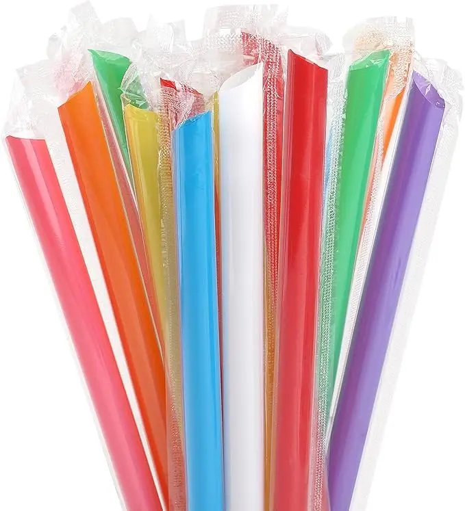 200 Pack Jumbo Smoothie Straws – Individually Wrapped Multicolored Disposable Plastic Wide-Mouthed Boba Straws – Extra Large Milkshake and Bubble Tea Drinking Straws for Shakes, Smoothies, and Thick Beverages – Bulk Party Straws for Home, Cafes