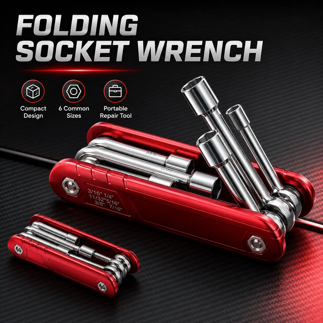 6-in-1 Foldable Anti-Slip Wrench Set - Portable Metal Screwdriver Socket Combination, Locks to Stay Open, 128x47mm, No Batteries Needed, Ideal for Home DIY, Automobile Repair