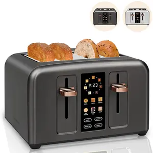 Toaster 4 Slice, Full Touch control Toaster, LCD Display, 6 Bread Type, 7 Shade Settings, 1.4''Wide Slots，More Time Function, Removable Crumb Tray, 1800W, Dark Metallic