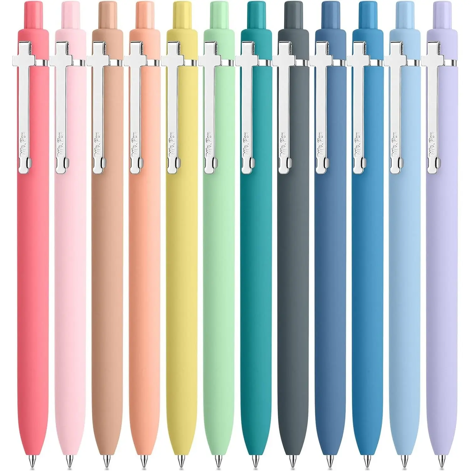 Mr. Pen- Retractable Cute Gel Pens for Journaling, 12 Pack, Assorted Color, 0.7 mm, Pastel Barrel with Silver Cross Clip, Colored Ink Pens, Gel Pens Set