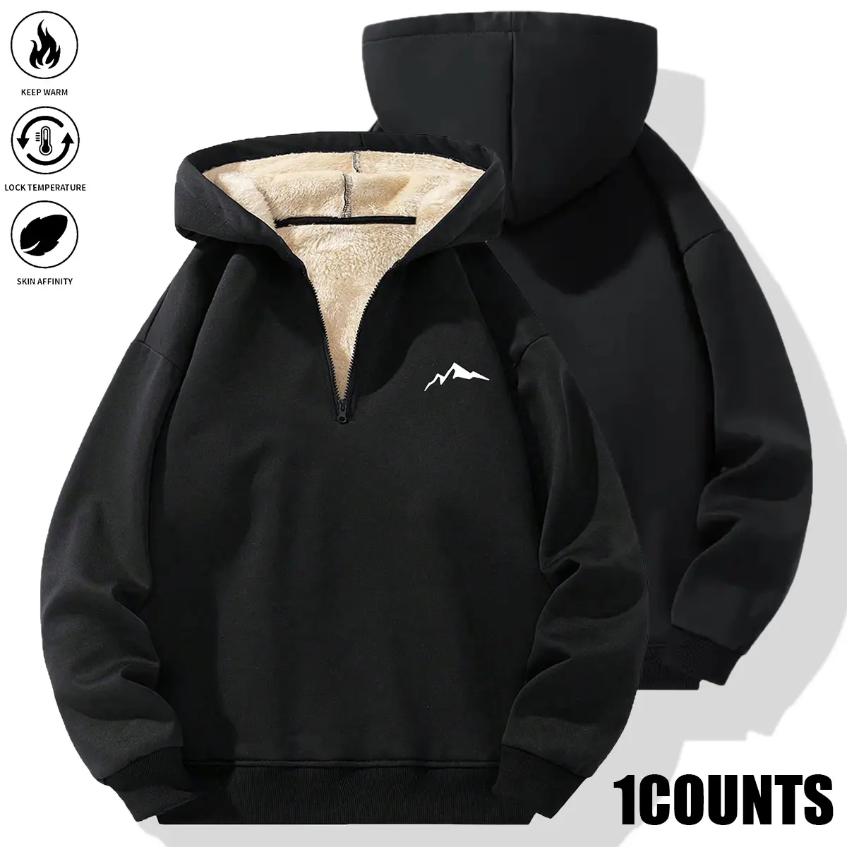 Men's Thick Fleece Hoodie - A warm winter layer designed to withstand cold weather, featuring a comfortable crew neck, long sleeves, and fleece lining. Perfect for casual wear and outdoor activities. Men's hoodie, men's athletic shirt