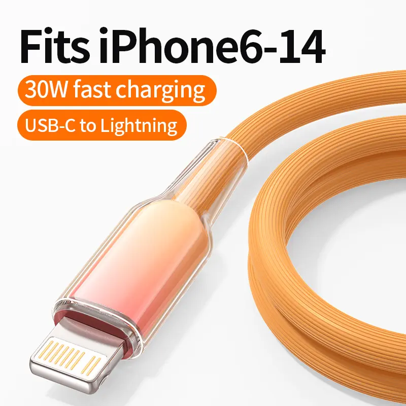 Transparent  Gradient USB C to Lightning Fast Charging Cable,30W fast charging Cable,iphone Lightning cable,2M Extra Long Heat Resistant Durable Data Transfer Charging Cord Compatible with iPhone 6-14 plus pro max Series,back to school,back to school haul