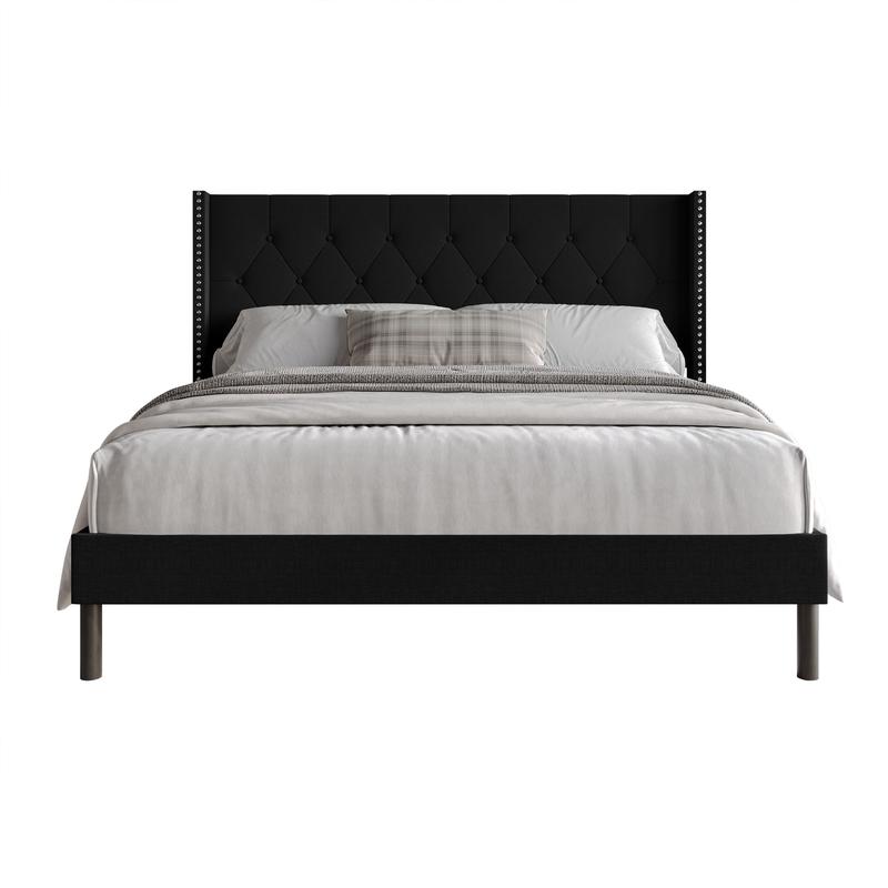Favorer Cicero Tufted Upholstered Wingback Panel Bed, Box Spring Require, Comfortable and Stylish Design King Size Four Sturdy Legs