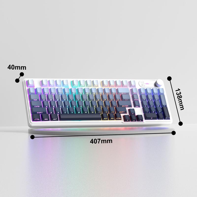 MageGee GK960 Multi-Functional Membrane Keyboard Wired RGB Lighting  Knob Ergonomic OEM Profile Side-Printed Keycaps Dual-System Support for Gaming Office