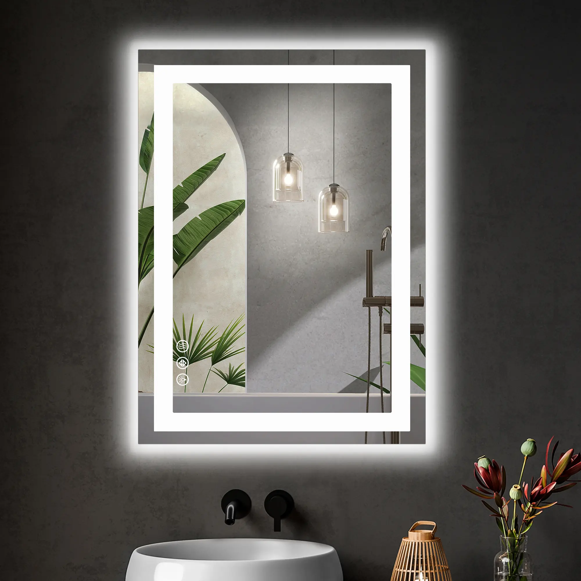 Rectangular LED Bathroom Vanity Mirror with Anti-Fog Function, Dimmable Lights, Dual Light Sources, Smart Memory and Multi-Size Options